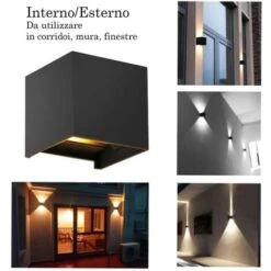 Applique Led Cob Lampada Parete 10W Quadrato Nero Luce Fredda Interno Esterno -Negozio Di Illuminazione Per La Casa Alla Moda 12444028 4