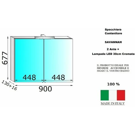 Specchio Contenitore Bagno 2 ANTE. Specchiera Armadietto A Parete + Lampada LED Cromata. 4 Specchio Contenitore Bagno 2 ANTE. Specchiera Armadietto A Parete + Lampada LED Cromata. - immagine 2