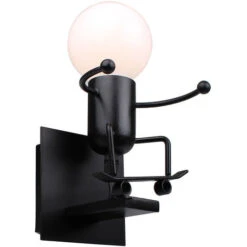 Lampada Da Parete Cartone Animato Umanoide A Forma Di Sci Plafoniere Moderna Creativa Per Camera Dei Bambini, Corridoio, Ristorante, Cucina,Nero