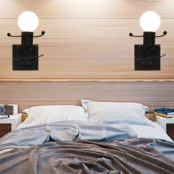 Lampada Da Parete Cartone Animato Umanoide A Forma Di Sci Plafoniere Moderna Creativa Per Camera Dei Bambini, Corridoio, Ristorante, Cucina,Nero -Negozio Di Illuminazione Per La Casa Alla Moda 19297813 3