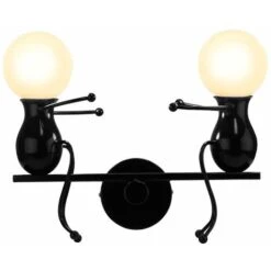 Lampada Da Parete Nordic Semplice In Ferro Battuto Creativa Lampadari A Sospensione Umanoide 2 Teste Lampadario Per Soggiorno Camera Da Letto Camera Dei Bambini Nero