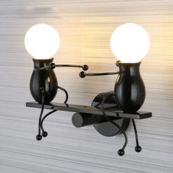 Lampada Da Parete Nordic Semplice In Ferro Battuto Creativa Lampadari A Sospensione Umanoide 2 Teste Lampadario Per Soggiorno Camera Da Letto Camera Dei Bambini Nero -Negozio Di Illuminazione Per La Casa Alla Moda 19473630 3