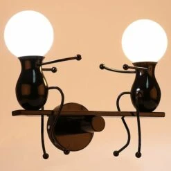 Lampada Da Parete Nordic Semplice In Ferro Battuto Creativa Lampadari A Sospensione Umanoide 2 Teste Lampadario Per Soggiorno Camera Da Letto Camera Dei Bambini Nero -Negozio Di Illuminazione Per La Casa Alla Moda 19473630 5