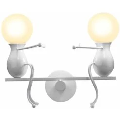 Lampada Da Parete Nordic Semplice In Ferro Battuto Creativa Lampadari A Sospensione Umanoide 2 Teste Lampadario Per Soggiorno Camera Da Letto Camera Dei Bambini Bianca
