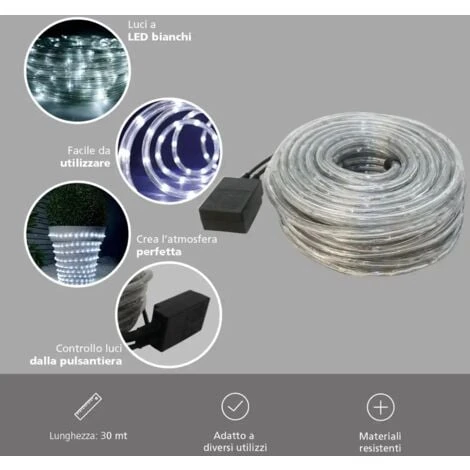 Tubo Luci Led Per Addobbi Natale 30 Metri Luce Bianco Fredda Interno Ed Esterno 6 Tubo Luci Led Per Addobbi Natale 30 Metri Luce Bianco Fredda Interno Ed Esterno - immagine 4