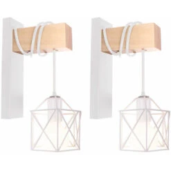 2PCS Applique Da Parete In Legno Retrò Lampada A Muro A Forma Di Cubo Luce A Muro Quadrata Creativa Moderna Per Scala Da Comodino A Soppalco Bianca