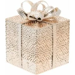 Pacco Regalo Cubico Scatola Decorazione Natalizia Addobbo Luminoso Con Led Color Champagne -16,5 Cm -Negozio Di Illuminazione Per La Casa Alla Moda 43173540 5