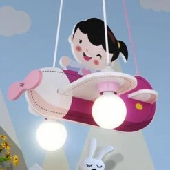 Bambini Soffitto Lampada A Pendolo Ragazze Aeroplano Sala Giochi Legno Aviatore Appeso Rosa Chiaro Bianco -Negozio Di Illuminazione Per La Casa Alla Moda 46925196 2