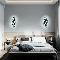 Aplique LED Da Parete Interno, Lampada Da Parete Moderna 18W 1620 Lumen, Applique Interno Design Curvo 6000K Nero Per Camera Da Letto, Studio -Negozio Di Illuminazione Per La Casa Alla Moda 52072892 3