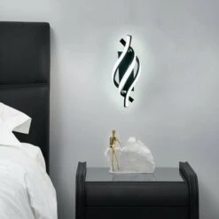 Aplique LED Da Parete Interno, Lampada Da Parete Moderna 18W 1620 Lumen, Applique Interno Design Curvo 6000K Nero Per Camera Da Letto, Studio -Negozio Di Illuminazione Per La Casa Alla Moda 52072892 4