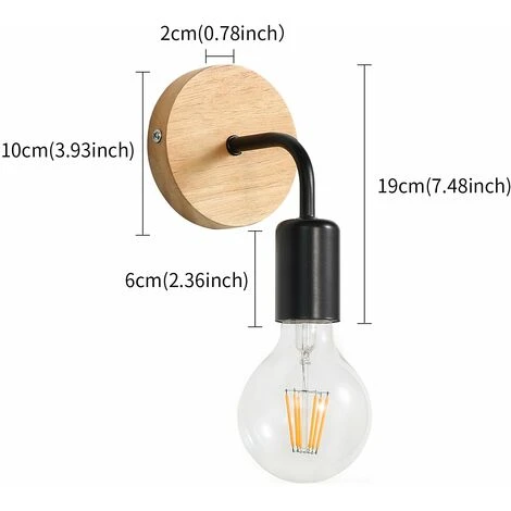 Applique Da Parete Interno In Legno, Lampada Da Parete Vintage 2 Pezzi, Lampada A Muro Per Soggiorno, Camera Da Letto, Decorazione Industriale (lampadine Non Incluse) 7 Applique Da Parete Interno In Legno, Lampada Da Parete Vintage 2 Pezzi, Lampada A Muro Per Soggiorno, Camera Da Letto, Decorazione Industriale (lampadine Non Incluse) - immagine 5