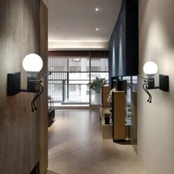 Applique Da Parete Robot, Applique Da Parete Nera In Stile Retrò Contemporaneo Creativo, Applique Da Parete Per Camera Da Letto Comodino Camera Dei Bambini Scala Del Corridoio (nero) -Negozio Di Illuminazione Per La Casa Alla Moda 52859952 3