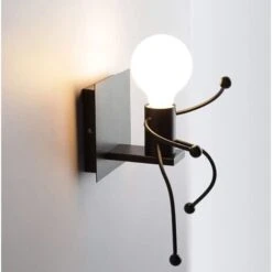 Applique Da Parete Robot, Applique Da Parete Nera In Stile Retrò Contemporaneo Creativo, Applique Da Parete Per Camera Da Letto Comodino Camera Dei Bambini Scala Del Corridoio (nero) -Negozio Di Illuminazione Per La Casa Alla Moda 52859952 4