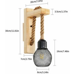 Applique Industriale Vintage, Lampada Da Parete In Legno Rustico Retrò, Lampada Da Muro A Sospensione In Corda Di Canapa Con Paralume In Metallo Nero Per Camera Da Letto, Soggiorno (Senza Lampadine) -Negozio Di Illuminazione Per La Casa Alla Moda 54960409 5