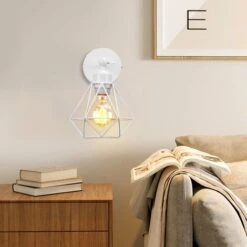 2X Lampada Da Parete Interni, Industriale Stile Applique In Metallo, Illuminazione Da Parete Gabbia Diamante Regolabile 180° Per Soggiorno Camera Da Letto Corridoio (Bianco) -Negozio Di Illuminazione Per La Casa Alla Moda 56487144 3