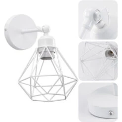 2X Lampada Da Parete Interni, Industriale Stile Applique In Metallo, Illuminazione Da Parete Gabbia Diamante Regolabile 180° Per Soggiorno Camera Da Letto Corridoio (Bianco) -Negozio Di Illuminazione Per La Casa Alla Moda 56487144 4
