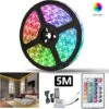 Randaco Striscia LED 5M, Striscia LED RGB 5050 SMD, Striscia LED 30 LED, Striscia LED Impermeabile (IP65), Con Telecomando A 24 Pulsanti