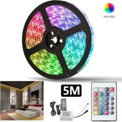 Randaco Striscia LED 5M, Striscia LED RGB 5050 SMD, Striscia LED 30 LED, Striscia LED Impermeabile (IP65), Con Telecomando A 24 Pulsanti