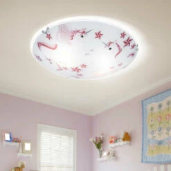 Lampada Da Soffitto Lampada Da Soffitto A LED Per Bambini Lampada Da Soffitto Per Ragazze Cameretta Rotonda, Vetro Unicorno Stelle Bianco Rosa, 16W 960lm Bianco Caldo, D 30 Cm -Negozio Di Illuminazione Per La Casa Alla Moda 63599863 4