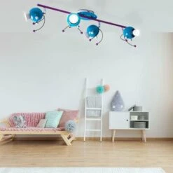 Plafoniera, Lampada Per Camerette, Plafoniera, Sala Giochi, 4 Punti Fiamma, Mobile, Acciaio Viola Turchese, 4x GU10 4W 240Lm 3000K, LxH 76x17,5cm -Negozio Di Illuminazione Per La Casa Alla Moda 65648595 3