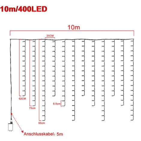 Catene Luminose Da Esterno Lampada Fata Catena Di Luci A LED Da Parete, 8 Modalitŕ Di Illuminazione, IP44, Decorazione Soggiorno, Bianco Caldo, 10m 400 LEDs HENGMEI 4 Catene Luminose Da Esterno Lampada Fata Catena Di Luci A LED Da Parete, 8 Modalitŕ Di Illuminazione, IP44, Decorazione Soggiorno, Bianco Caldo, 10m 400 LEDs HENGMEI - immagine 2