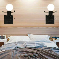 Lampada Da Parete A Forma Di Sci Umanoide Cartoon Lampada Da Parete Moderna Creativa Per La Camera Dei Bambini Camera Da Letto Corridoio Ristorante Cucina Nera -Negozio Di Illuminazione Per La Casa Alla Moda 91722397 3