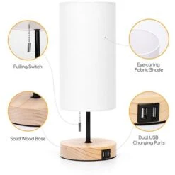 LAMPADA DA TAVOLO SCRIVANIA E27 IN LEGNO COMODINO ABATJOUR DOPPIA PORTA USB -Negozio Di Illuminazione Per La Casa Alla Moda 92777037 5