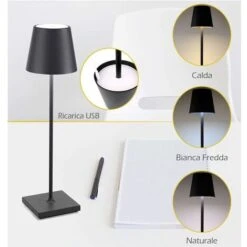 LAMPADA DA TAVOLO LED RICARICABILE SIMILE POLDINA TOUCH DIMMER NERA -Negozio Di Illuminazione Per La Casa Alla Moda 92976038 3