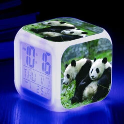 ZOLGINAH Panda LED Sveglia, Sveglia Da Comodino Per Bambini, Quadrata, Display LCD Illuminato, Panda Design (16)