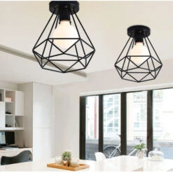 2 Pz Plafoniere A Forma Di Diamante Lampada Da Soffitto Industriale E27 Per Camera Da Letto Soggiorno Bar Caffetteria - Nero -Negozio Di Illuminazione Per La Casa Alla Moda 95233661 3