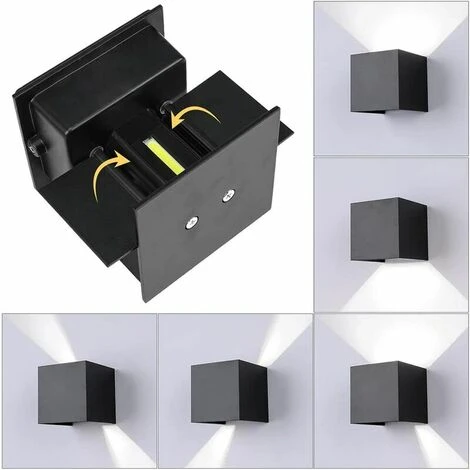 ENCOFT 2pcs 12W COB LED Applique Da Interno Per Esterni, IP67 Impermeabile Lampada Da Parete In Alluminio Angolo Regolabile, 6000K Luce Fredda Per Corridoio Scale Camera Da Letto Giardino, Nero [C 4 ENCOFT 2pcs 12W COB LED Applique Da Interno Per Esterni, IP67 Impermeabile Lampada Da Parete In Alluminio Angolo Regolabile, 6000K Luce Fredda Per Corridoio Scale Camera Da Letto Giardino, Nero [C - immagine 2