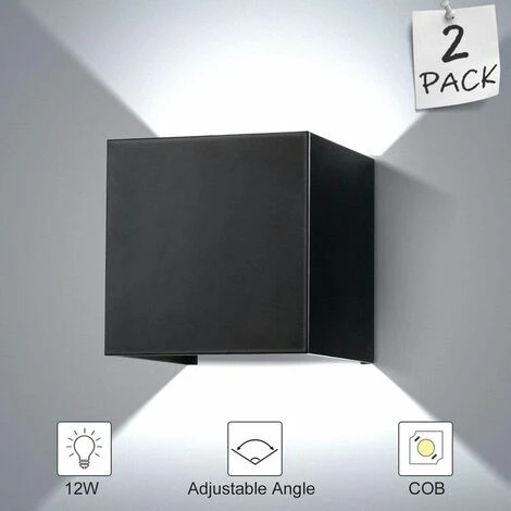ENCOFT 2pcs 12W COB LED Applique Da Interno Per Esterni, IP67 Impermeabile Lampada Da Parete In Alluminio Angolo Regolabile, 6000K Luce Fredda Per Corridoio Scale Camera Da Letto Giardino, Nero [C 5 ENCOFT 2pcs 12W COB LED Applique Da Interno Per Esterni, IP67 Impermeabile Lampada Da Parete In Alluminio Angolo Regolabile, 6000K Luce Fredda Per Corridoio Scale Camera Da Letto Giardino, Nero [C - immagine 3