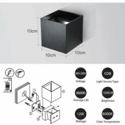 ENCOFT 2pcs 12W COB LED Applique Da Interno Per Esterni, IP67 Impermeabile Lampada Da Parete In Alluminio Angolo Regolabile, 6000K Luce Fredda Per Corridoio Scale Camera Da Letto Giardino, Nero [C 10 ENCOFT 2pcs 12W COB LED Applique Da Interno Per Esterni, IP67 Impermeabile Lampada Da Parete In Alluminio Angolo Regolabile, 6000K Luce Fredda Per Corridoio Scale Camera Da Letto Giardino, Nero [C -Negozio Di Illuminazione Per La Casa Alla Moda 97886729 4