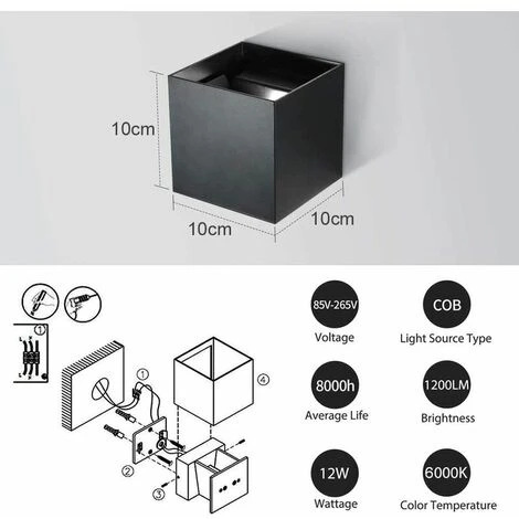 ENCOFT 2pcs 12W COB LED Applique Da Interno Per Esterni, IP67 Impermeabile Lampada Da Parete In Alluminio Angolo Regolabile, 6000K Luce Fredda Per Corridoio Scale Camera Da Letto Giardino, Nero [C 6 ENCOFT 2pcs 12W COB LED Applique Da Interno Per Esterni, IP67 Impermeabile Lampada Da Parete In Alluminio Angolo Regolabile, 6000K Luce Fredda Per Corridoio Scale Camera Da Letto Giardino, Nero [C - immagine 4