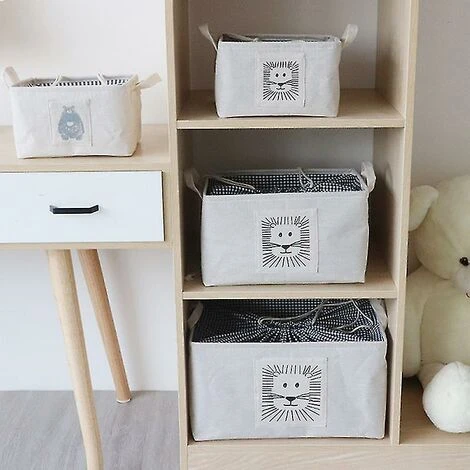 Cesto Portaoggetti Con Coulisse Leone Cotone Lino Con Manico S 4 Cesto Portaoggetti Con Coulisse Leone Cotone Lino Con Manico S - immagine 2