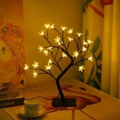 Lampada LED Per Albero Bonsai, Lampada Da Tavolo Decorativa Per Albero Di Ciliegio In Fiore Artificiale Da 14 Pollici Con 24 Lampadine A LED, Decorazione Per Soggiorno, Camera Da Letto, Ufficio Domest